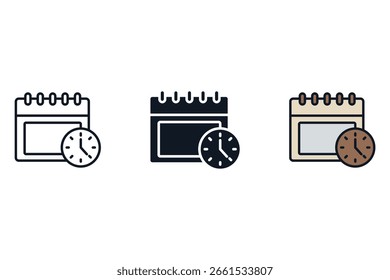 Iconos de la tabla del tiempo aislados en el fondo blanco. Diseño de estilo plano
