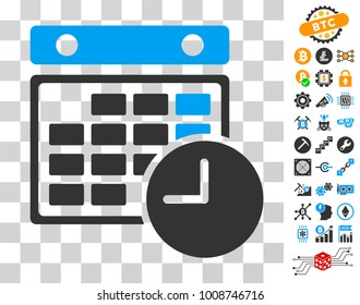 Time Table pictograph with bonus bitcoin mining and blockchain icons. Vector illustration style is flat iconic symbols. Designed for blockchain websites.