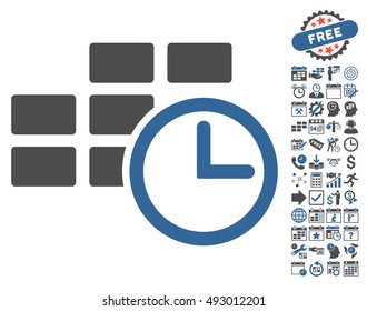 Time Table pictograph with bonus calendar and time management icon set. Vector illustration style is flat iconic bicolor symbols, cobalt and gray colors, white background.