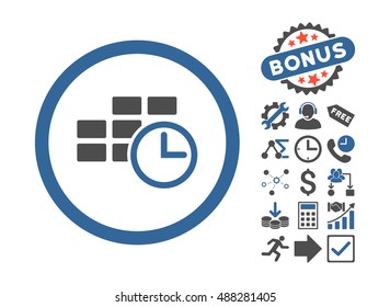 Time Table pictograph with bonus design elements. Vector illustration style is flat iconic bicolor symbols, cobalt and gray colors, white background.