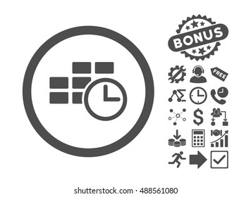 Time Table pictograph with bonus images. Vector illustration style is flat iconic symbols, gray color, white background.