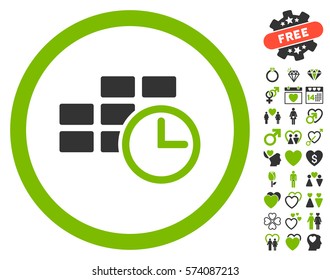Time Table pictograph with bonus love images. Vector illustration style is flat rounded iconic eco green and gray symbols on white background.