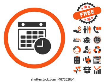 Time Table pictograph with free bonus pictogram. Vector illustration style is flat iconic bicolor symbols, orange and gray colors, white background.