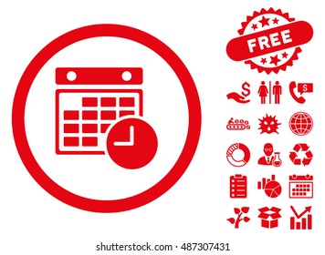 Time Table pictograph with free bonus elements. Vector illustration style is flat iconic symbols, red color, white background.
