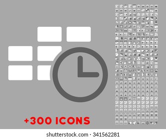 Time Table vector icon with additional 300 date and time management pictograms. Style is bicolor flat symbols, dark gray and white colors, rounded angles, silver background.
