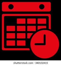 Time Table vector icon. Style is flat symbol, red color, rounded angles, black background.