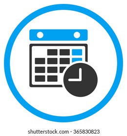 Time Table vector icon. Style is bicolor flat circled symbol, blue and gray colors, rounded angles, white background.