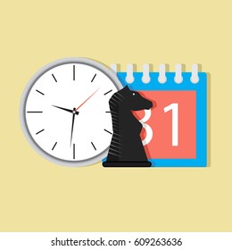 Time and tactic orgnization. Calendar and business figure, vector illustration