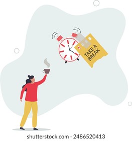 Time to take a break, coffee break time to relax and refresh from long stress interval.flat design.illustration with people.
