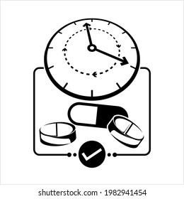 Time To Take Medication Icon, Medication Time Alert Vector Art Illustration