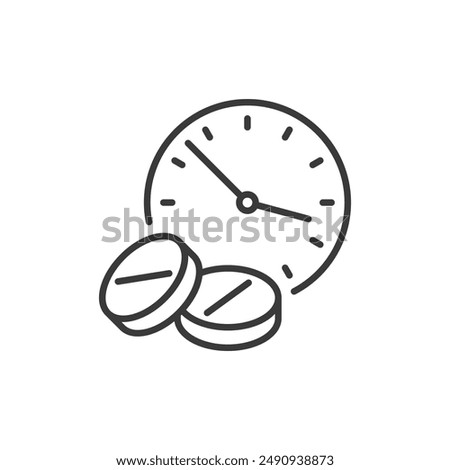 time to take medication icon, emergency contraception concept, sleeping pills, healthcare and medicine concept, pharmaceutical industry, isolated linear vector illustration