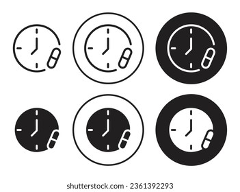 Time to take medicine dose reminder vector icon set in black color.