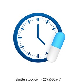 time taking dose medication. Healthcare, emergency concept. Vector stock illustration.