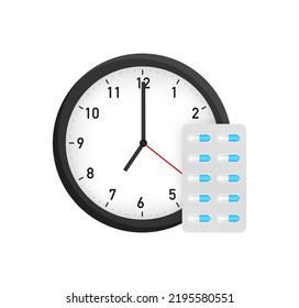 time taking dose medication. Healthcare, emergency concept. Vector stock illustration.