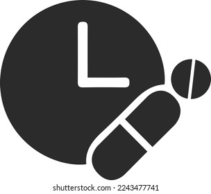 Time taking dose medication icon, pharmacist icon black vector