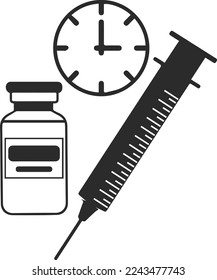 Time taking dose medication icon, pharmacist icon black vector