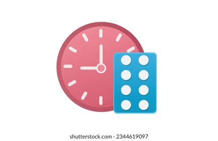 time taking dose medication icon, hour pills treatment.on white background.Vector Design Illustration.