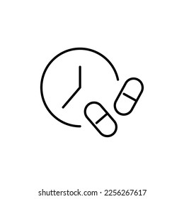 Time of Taking Pills Line Icon. Vector sign for applications, books, banners, adverts, sites, shops, stores