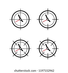 Time target concept. Target and watch combined icons set.