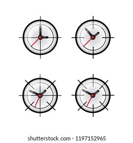 Time target concept. Target and watch combined icons set.