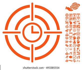 Time Target icon with bonus calendar and time management design elements. Vector illustration style is flat iconic symbols, orange color, white background.