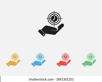 Time target icon. Clock, target with hand icon. Vector illustration icon. Simple icon. Set of colorful flat design icons