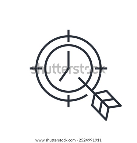 Time in the target. Timely, accurate, punctual.Vector linear icon isolated on white background. 