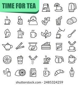 Time for tea icons. Set of thin line icons. Everything for tea. EPS 10.