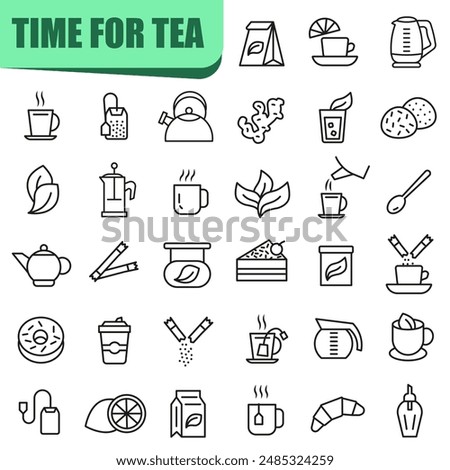 Time for tea icons. Set of thin line icons. Everything for tea. EPS 10.