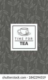time for tea lettering poster with teacup in square frame vector illustration design