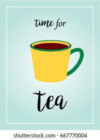 time for tea with tea mug graphic vector