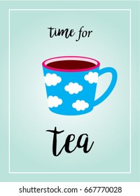 time for tea with tea mug graphic vector