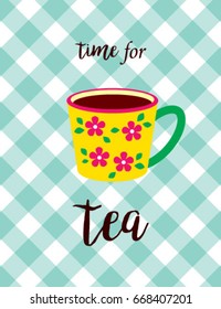 time for tea with tea mug graphic vector