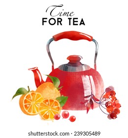 Time for tea. Watercolor vector background