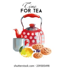 Time for tea. Watercolor vector background