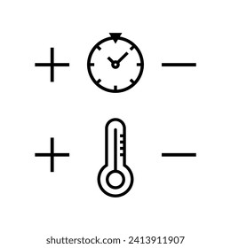 Iconos de tiempo y temperatura. Símbolo de cronómetro y termómetro. Para uso en electrodomésticos