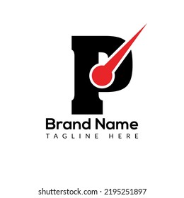 Time Template On P Letter. Fast And Time Logo Design Watch Concept