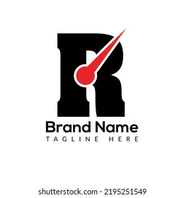 Time Template On R Letter. Fast And Time Logo Design Watch Concept