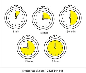 Conjunto de ícones de termos de tempo. Hora 15 min meia hora 30 mi