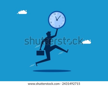 Time thief. Businessman steals clock vector 