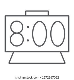 Time thin line icon, clock and hour, digital watch sign, vector graphics, a linear pattern on a white background, eps 10.