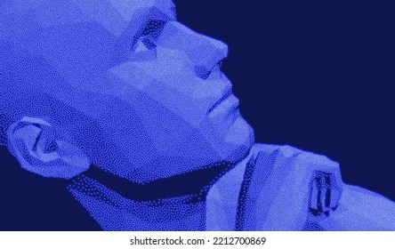 Es hora de pensar. Un hombre con la mano en la barbilla como si estuviera pensando. Concepto de inteligencia artificial. Buscando respuestas. Su asistente personal. Ilustración vectorial 3D.