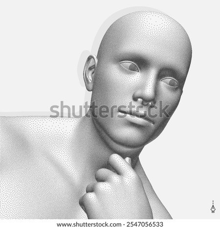 Time to think.  man with his hand on his chin as though he was thinking. Searching for answers. Giving it a little thought. Minimalistic design for business presentation, flyer or poster. 3d vector.