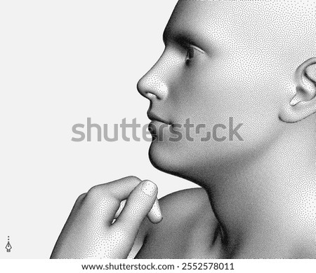 Time to think.  man with his hand on his chin as though he was thinking. Searching for answers. Giving it a little thought. Minimalistic design for business presentation, flyer or poster. 3d vector.