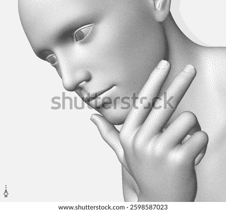 Time to think.  man with his hand on his chin as though he was thinking. Searching for answers. Giving it a little thought. Minimalistic design for business presentation, flyer or poster. 3d vector.