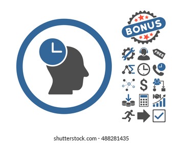 Time Thinking icon with bonus pictograph collection. Vector illustration style is flat iconic bicolor symbols, cobalt and gray colors, white background.