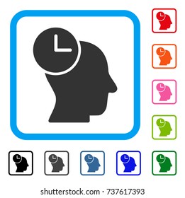 Time Thinking icon. Flat gray pictogram symbol in a light blue rounded squared frame. Black, gray, green, blue, red, orange color additional versions of Time Thinking vector.