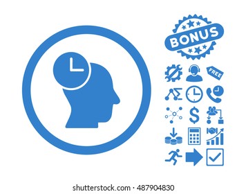 Time Thinking pictograph with bonus pictograph collection. Vector illustration style is flat iconic symbols, cobalt color, white background.
