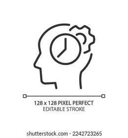 Time for thinking process pixel perfect linear icon  Synchronizing biological clock  Keep learning  Thin line illustration  Contour symbol  Vector outline drawing  Editable stroke  Arial font used