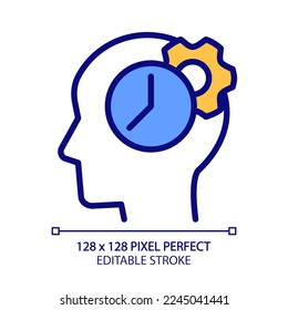 Time for thinking process pixel perfect RGB color icon  Synchronizing biological clock  Keep learning  Isolated vector illustration  Simple filled line drawing  Editable stroke  Arial font used